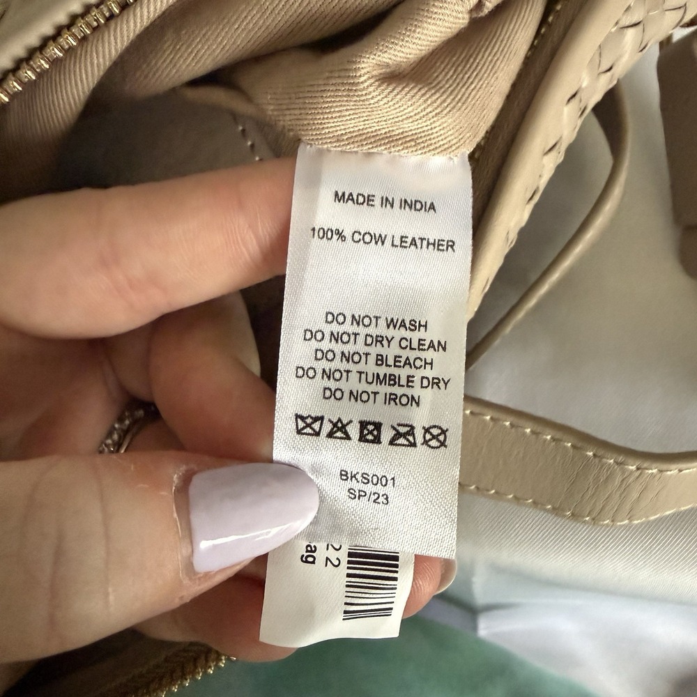 Quince Woven Leather Satchel in Taupe - Picture 10 of 14